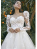 Detachable Sleeves Ivory Lace Tulle Sweet Wedding Dress